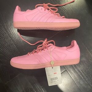 Brand new Pharrell X Adidas Sambas in pink